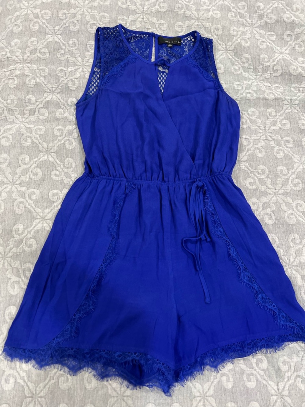 Adelyn Rae Royal Blue Lace-Trim Sleeveless Romper
